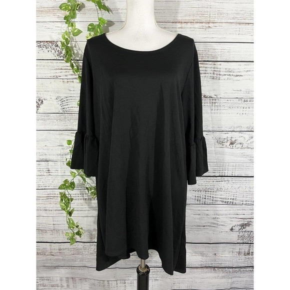 Bryn Walker Top Tunic Oversized Small Large Black Jersey Lagenlook Ruffle Sleeve - Picture 1 of 10